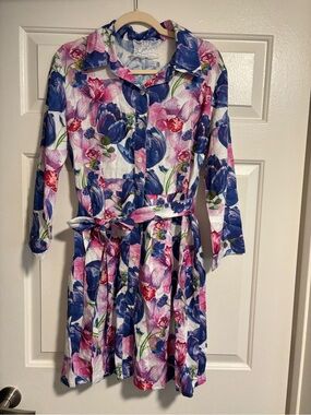 NWOT Luisa Positano 100% Linen Wrap Floral Dress (see measurements)